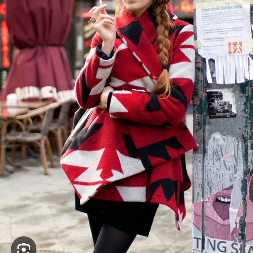 Zara S Small Red Black Geometric Sweater Cardigan Jacket